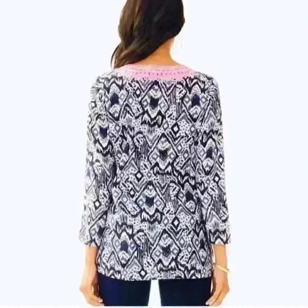 Lilly Pulitzer Oh My Cod Silk Renato Bead Dinner Tunic Top Shirt Blouse XS NWOT - Picture 6 of 9
